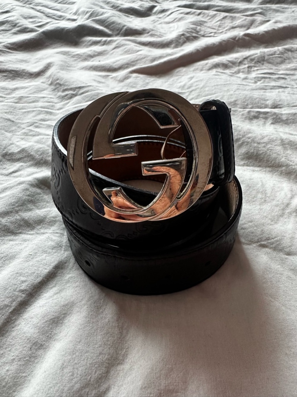 Gucci Guccissima Leather Interlocking GG Belt Brown Silver Buckle Size XL